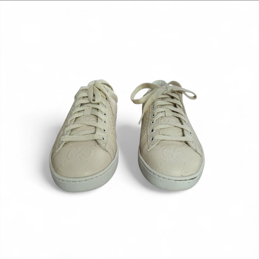 Gucci Ace Low Top Cream GG Embossed Logo Men's Size 38 with Box - Picture 2 of 11